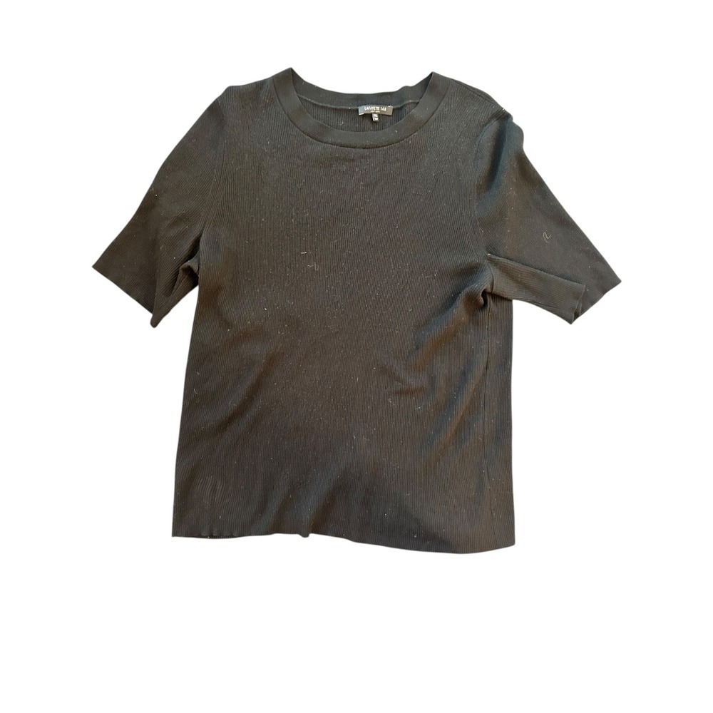 Lafayette 148‎ New York Black Ribbed Knit Short Sleeve Top Plus Size XXL
